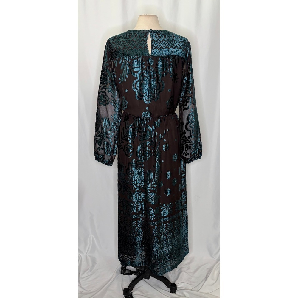 SOFT SURROUNDINGS Floral Velvet Dimora Maxi Dress Teal Brown Burnout X-Large - Picture 8 of 11